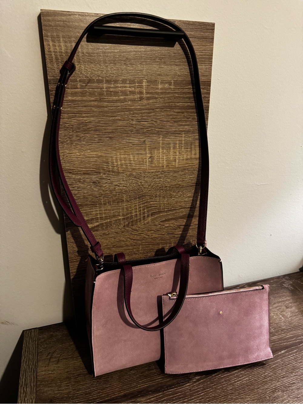 kate spade New York mauve-pink leather  satchel with removable pouch
